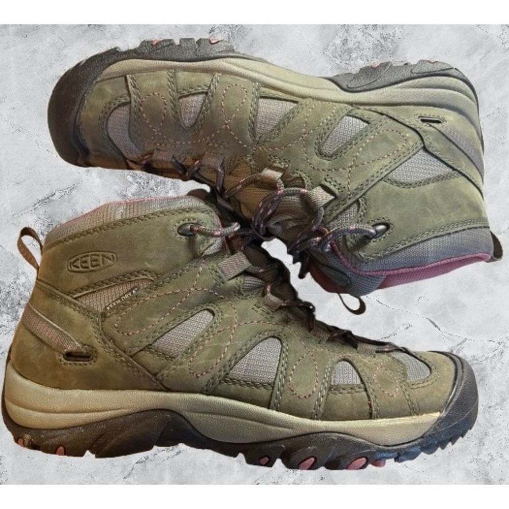 Keen Dry Women 8 Hiking Boots Waterproof Olive Green Pink 52002-DSGN Mid Top - Picture 8 of 8